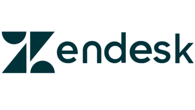 Zendesk logo. The Z is stylized to be two triangles and two half circles. The rest of the word is written plainly. The letters are black.