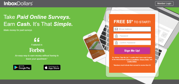 Screenshot from InboxDollars - online surveys for money