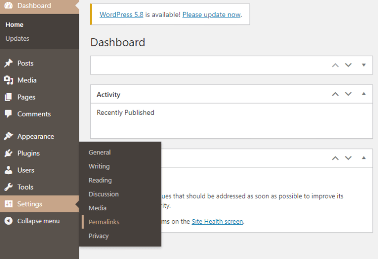 Screenshot showing the Permalinks section of the Settings on WordPress