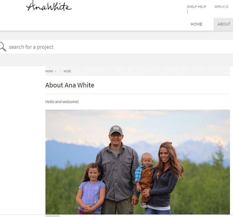 This is a screenshot of the homepage of the Ana White DIY bLOG