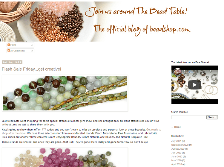 This is a screenshot of the homepage of Bead Table DIY blog