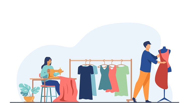 Premium Vector  Professional shopper female character use help of personal  fashion stylist choose stylish clothes. tiny woman chatting with wardrobe  consultant online via laptop. cartoon people vector illustration