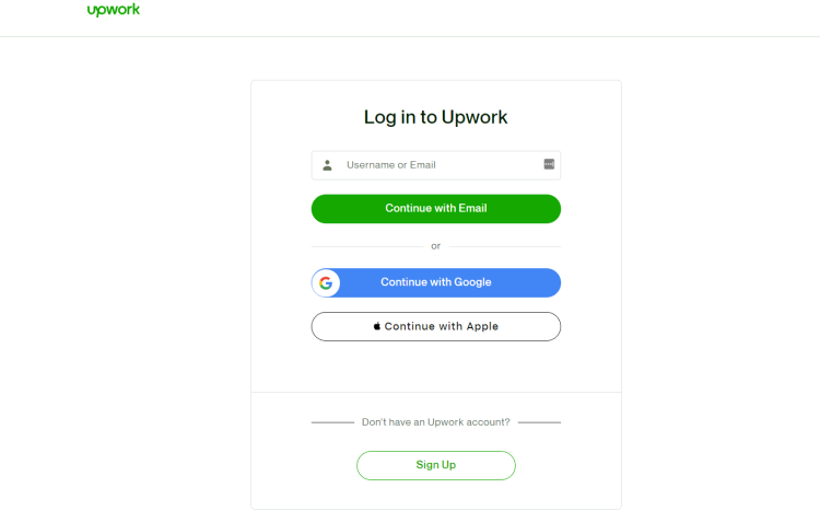  Largest Freelance Platform, Upwork page offering to log in or sign up to Upwork.