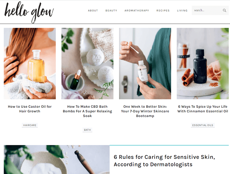 This is a screenshot of the homepage of Hello Glow DIY blog