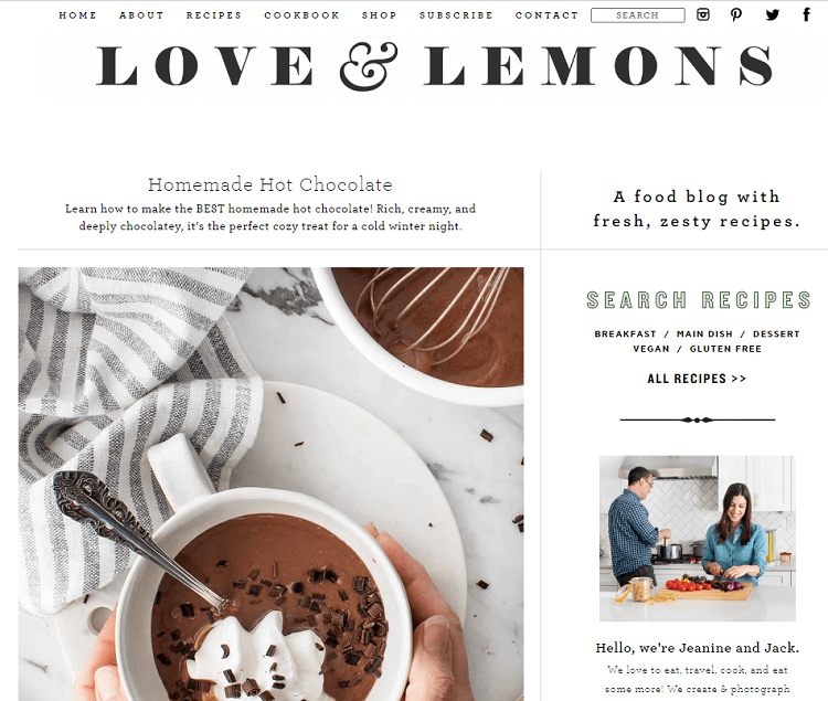 Established by Jeanine, Love & Lemons is a haven for vegetarian recipes.