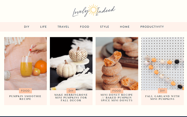This is a screenshot of the homepage of Lovely Indeed DIY blog