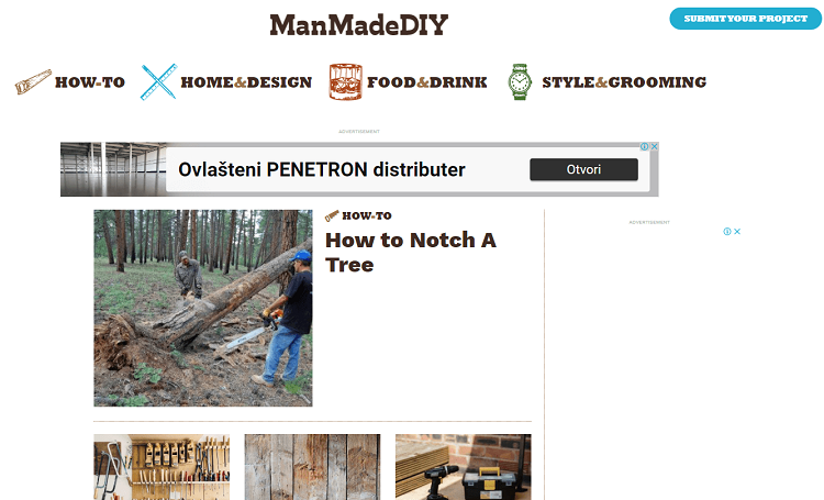 This is a screenshot of the homepage of Man Made DIY blog