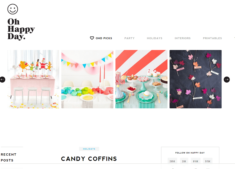 This is a screenshot of the homepage of Oh Happy Day DIY blog