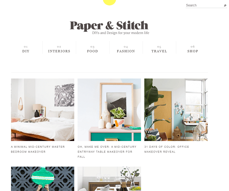 This is a screenshot of the homepage of Paper&Stitch DIY bLOG