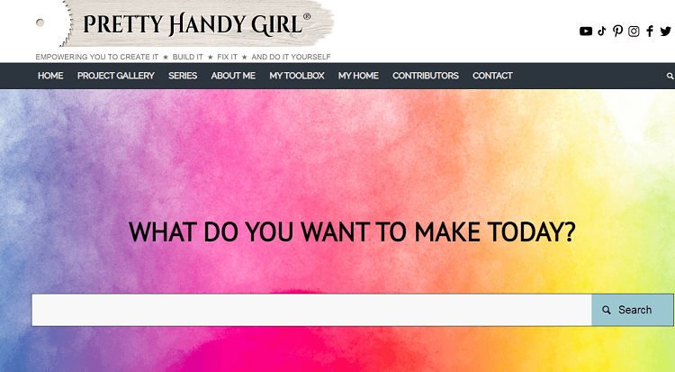 This is a screenshot of the homepage of Pretty Handy Girl DIY blog