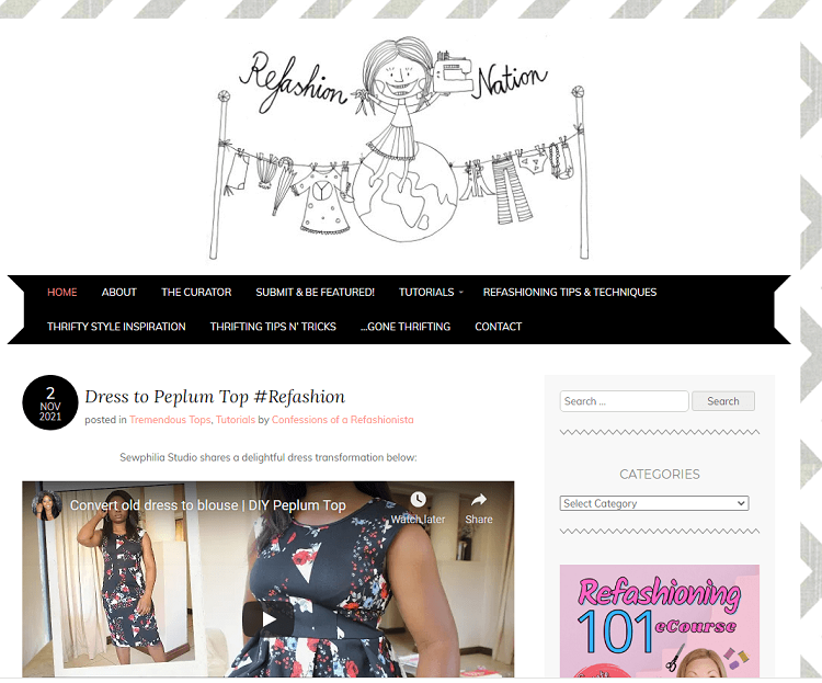 This is a screenshot of the homepage of Refashion Nation DIY blog