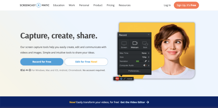 Besr marketing tool: Screencast-O-Matic homepage.