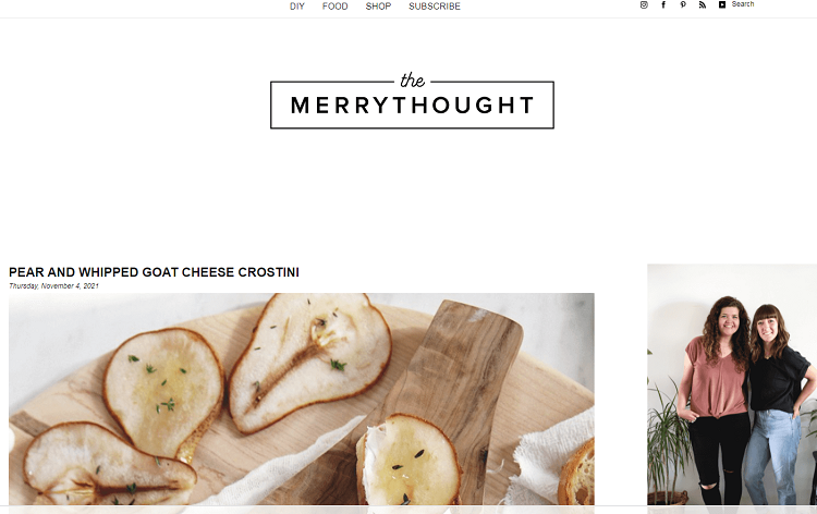 This is a screenshot of the homepage of The MerryThought DIY blog