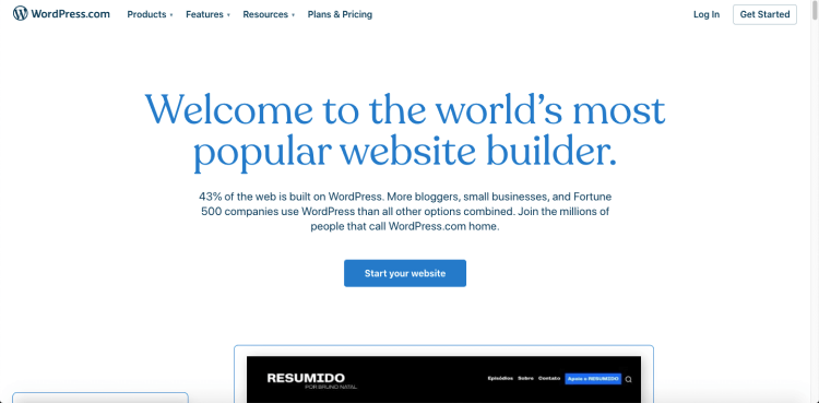 Best content marketing tool: WordPress homepage.