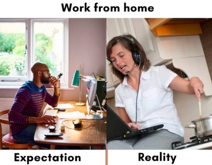 A working from home meme expectation vs reality