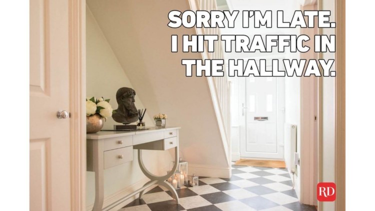 working from home meme and hallway