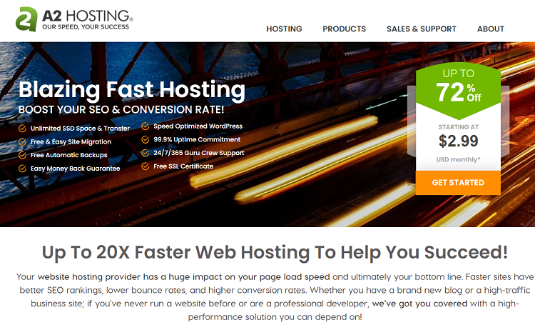 This is a screenshot of the homepage of A2 Hosting provider in New Zealand