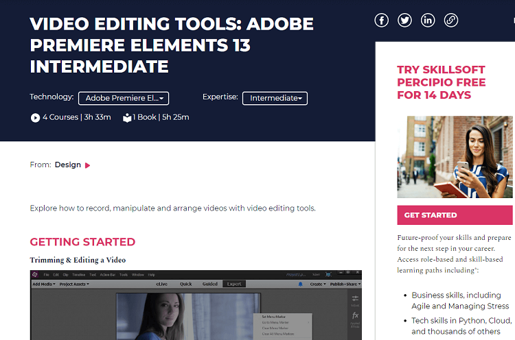 This is the homepage of Adobe Premiere Elements video editing software.