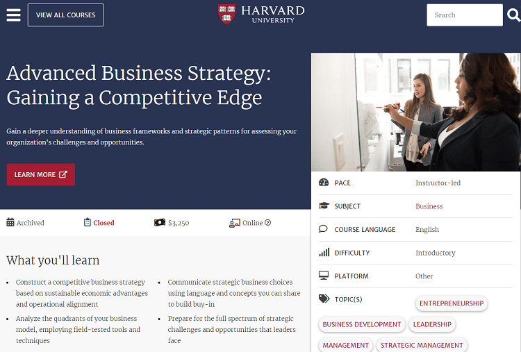 Advanced Business Strategy: Gaining a Competitive Edge – Harvard Best Harvard Entrepreneurship Online Course