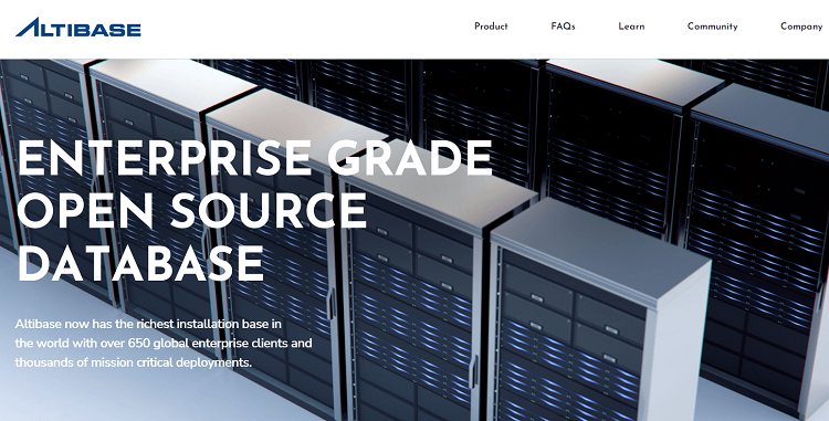 This is a screenshot of the homepage of Altibase database software.
