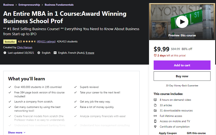 An Entire MBA in 1 Course: Award Winning Business School Prof - Udemy Best Entrepreneurship Short Courses