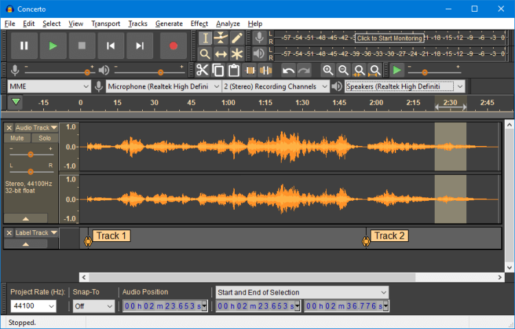 Audio Editing Software, Audacity interface.
