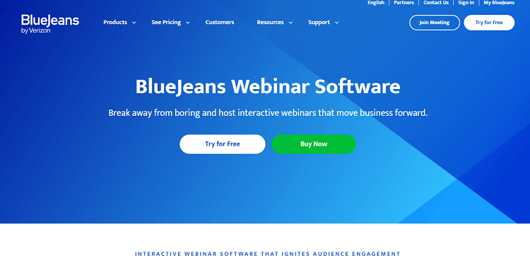 This is the homepage of Blue Jeans webinar software platform.
