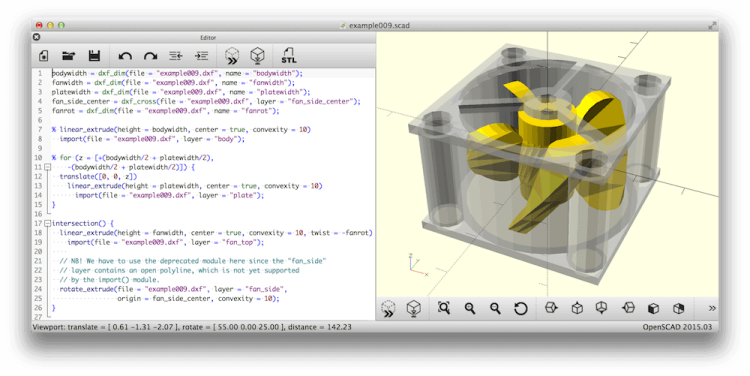 Best 3D Printing Software for 2D Drawing Extrusion Tools, OpenSCAD user interface.