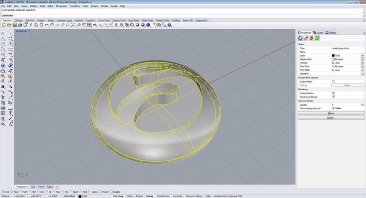 Best 3D Printing Software, for Mathematical Prints, Rhinoceros 3D user interface. 