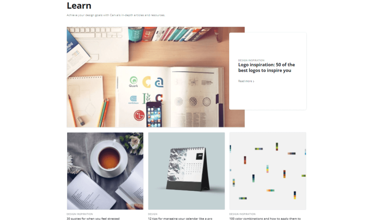 Canva blog page, one of the best corporate blogs. 
