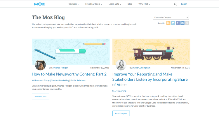 MOZ blog page, one of the best corporate blogs. 