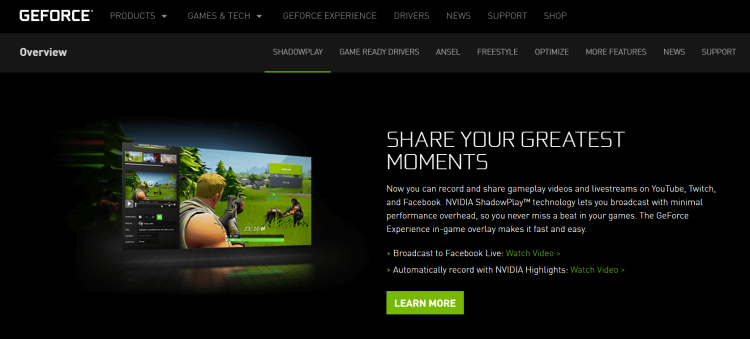 Best Live Streaming Software, NVIDIA ShadowPlay in the process.