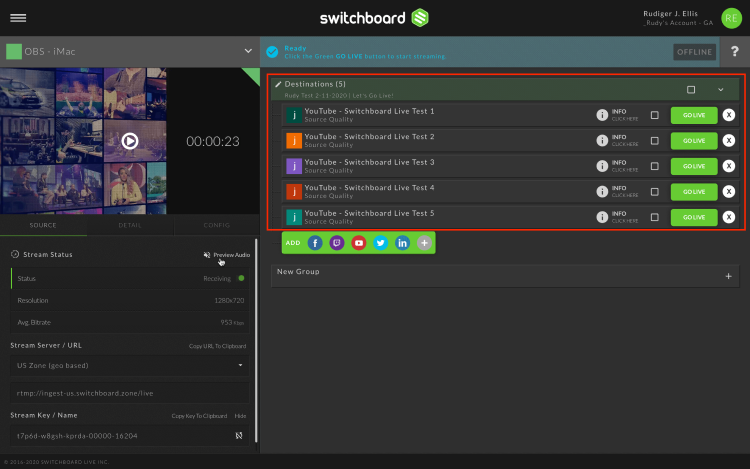 Best Live Streaming Software Program, Switchboard Live user interface.