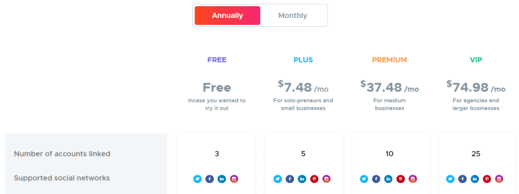 Best Social Media Management Tools for Inexperienced Users, Crowdfire and its pricing plans.