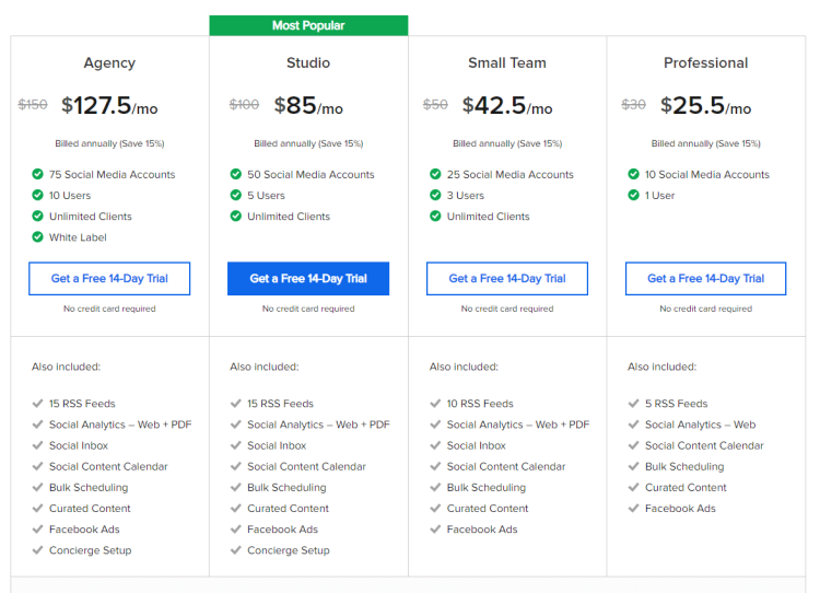 Best Social Media Management Tool for Profile Management, SocialPilot.co and its pricing plans.