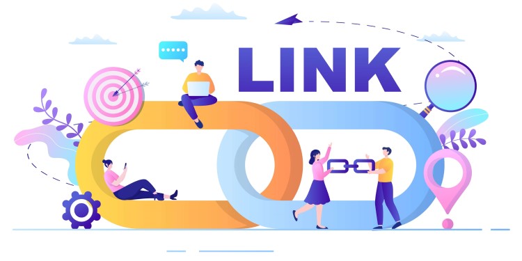 Blogging tips and tricks,tiny people are carrying link, sitting on it.