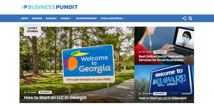 Business Pundit Blog home page with news on how to start an LLC in Georgia.