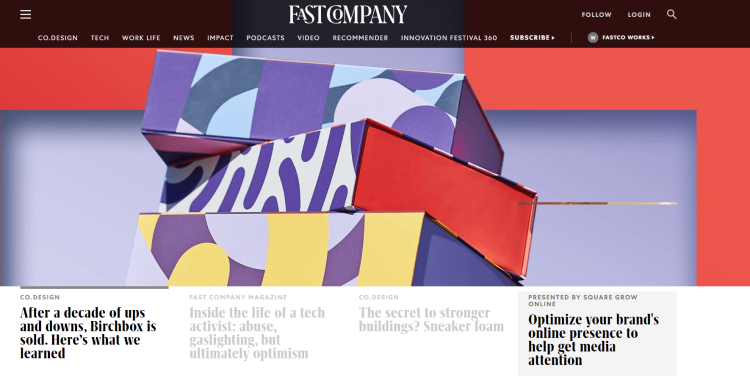 Business Leadership Blog Fast Company page with the news of Birtchbox being sold after decade of ups and downs.