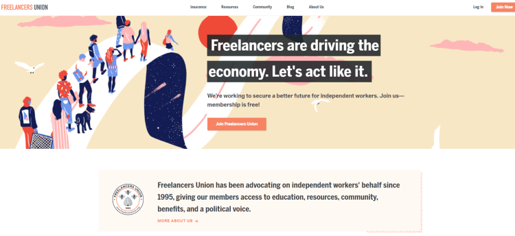 Freelancer’s Union Blog page with call to action to join freelancers union.