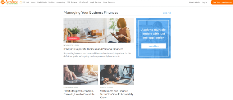Accounting Blog for Small Business Owners Fundera Ledger home page with helpful list of articles on how to manage business finances.