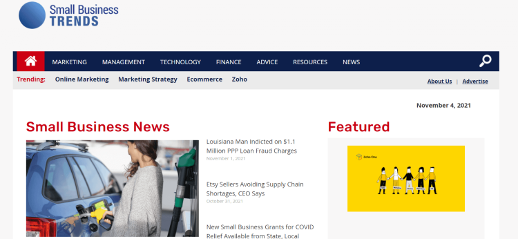 Small Business Trends Blog home page with news on Lousiana indicted on $1.1 Million PPP loan fraud charges.