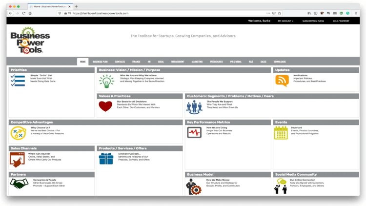 Business Plan Software, BizPlanBuilder dashboard.