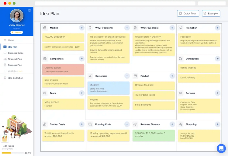 Business Plan Software, IdeaBuddy dashboard.