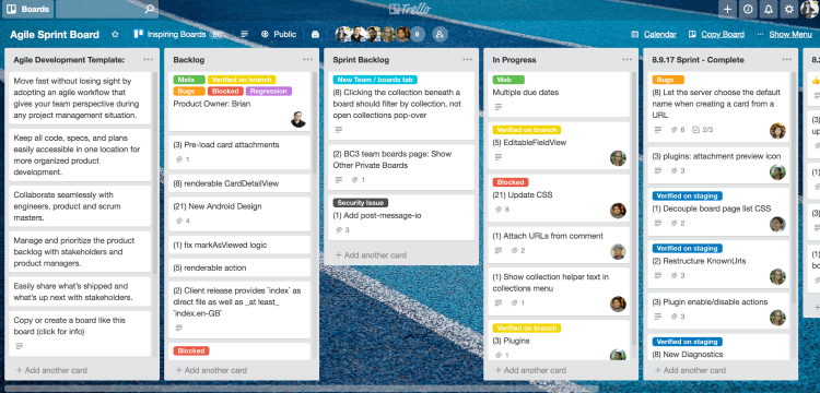 Business Plan Software, Trello dashboard. 