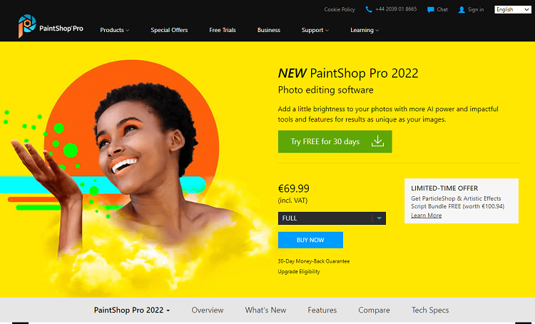 This is the homepage of Corel Paint Shop photo management software program. 