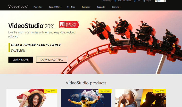 This is the homepage of Corel Video Studio Pro video editing software.