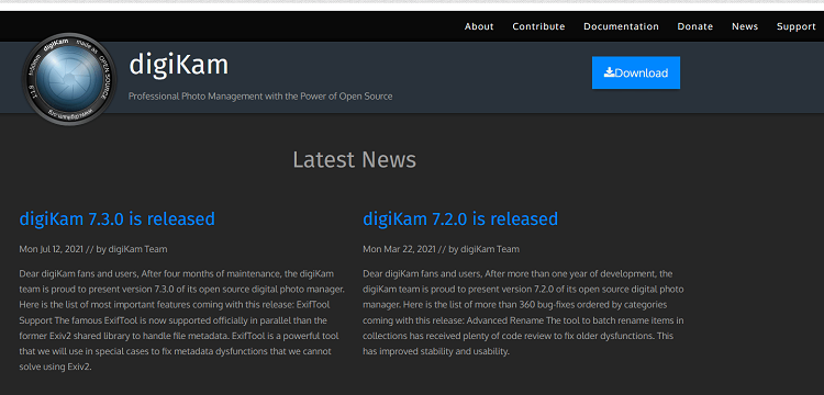 This is the homepage of digiKam photo management software program.t 