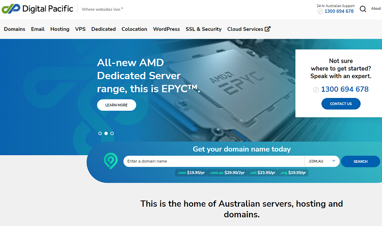 This is a screenshot of the homepage of Digital Pacific hosting provider in NewZealand