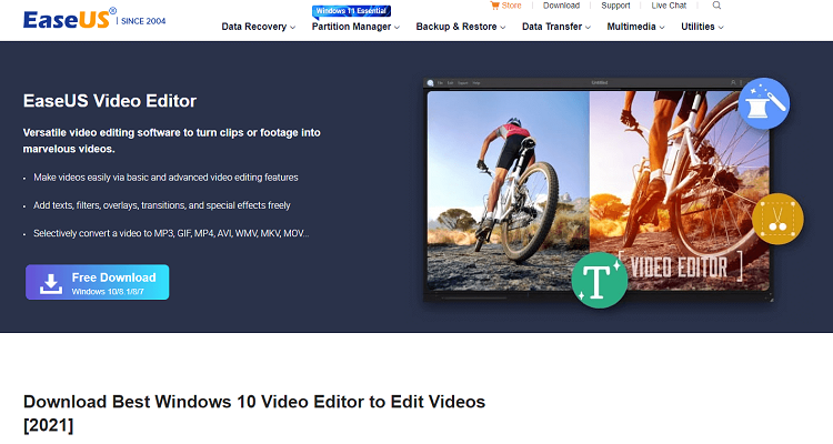 This is the homepage of Ease US video editing software.
