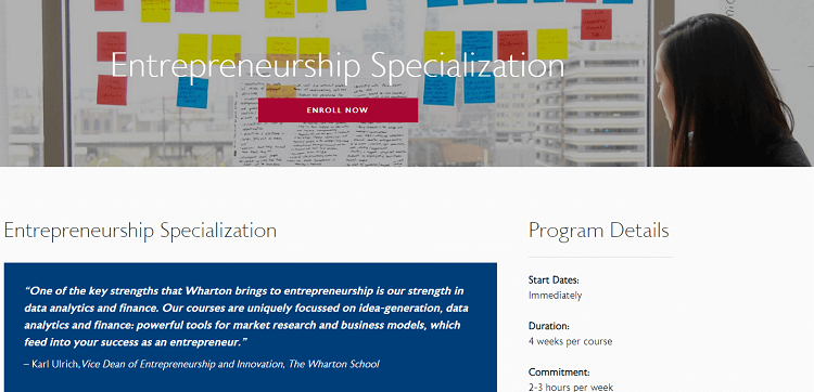 Entrepreneurship Specialization - Wharton A Course Every Entrepreneur Should Take